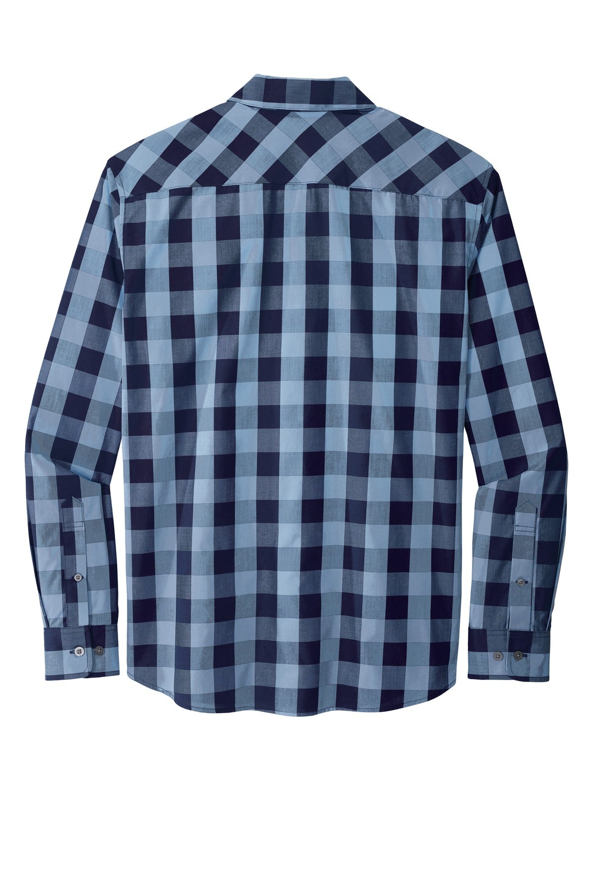Rear View of True Navy Port Authority Everyday Plaid Shirt. W670