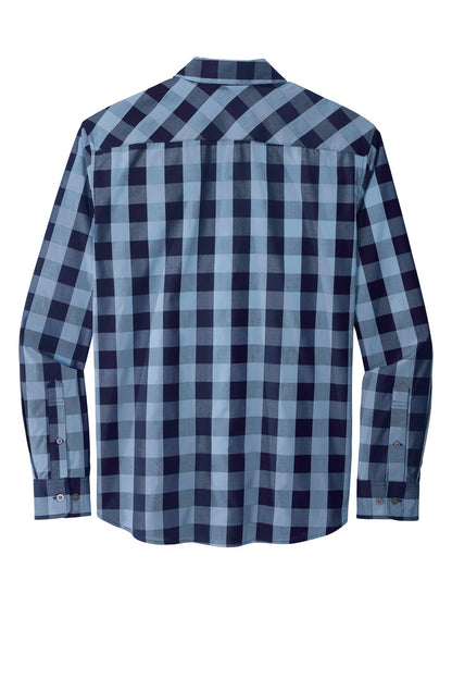 Rear View of True Navy Port Authority Everyday Plaid Shirt. W670