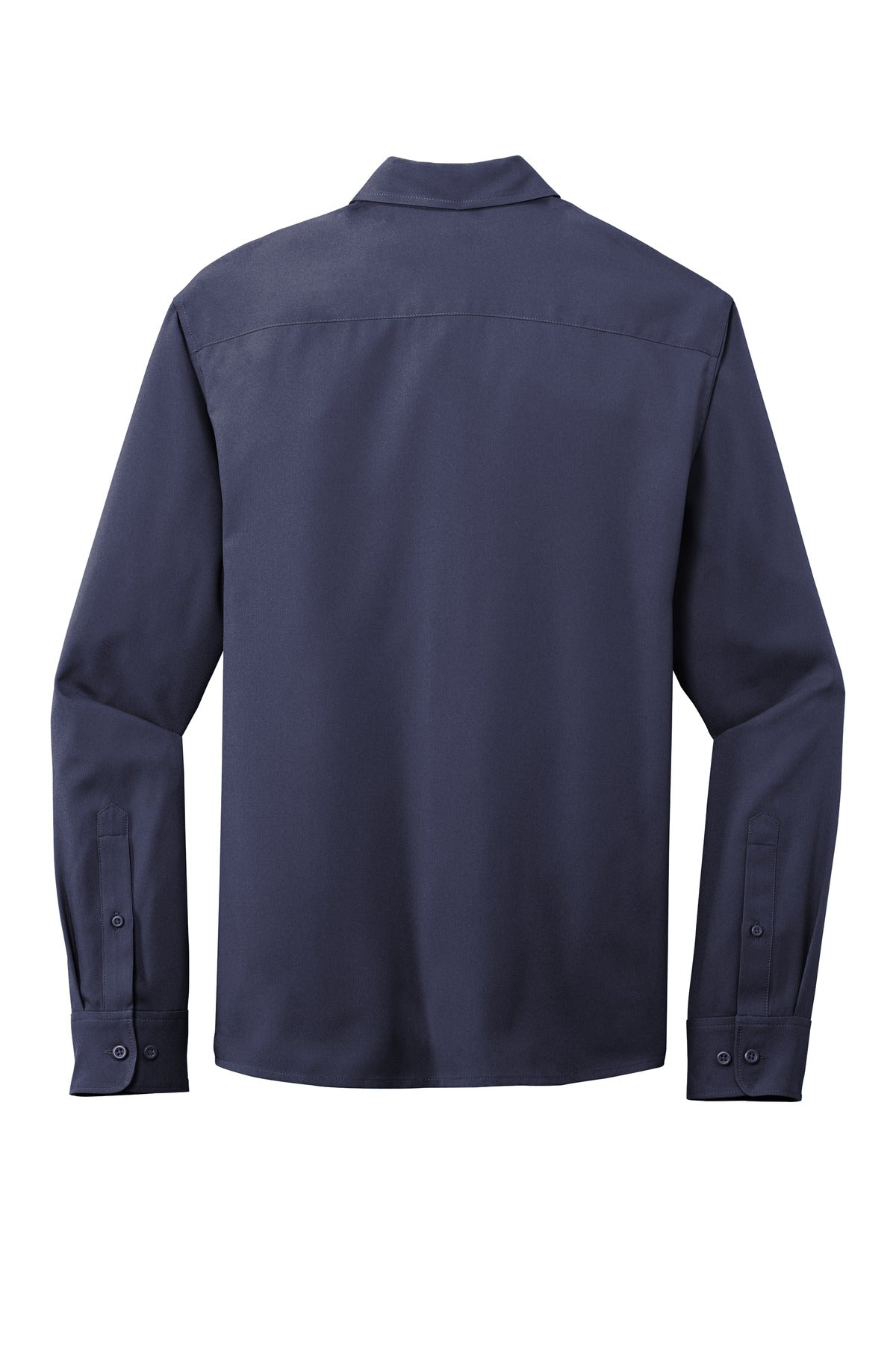 Rear View of True Navy Port Authority Long Sleeve Performance Staff Shirt W401