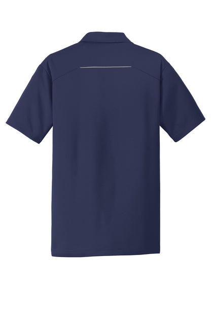 Rear View of True Navy Port Authority Pinpoint Mesh Polo. K580