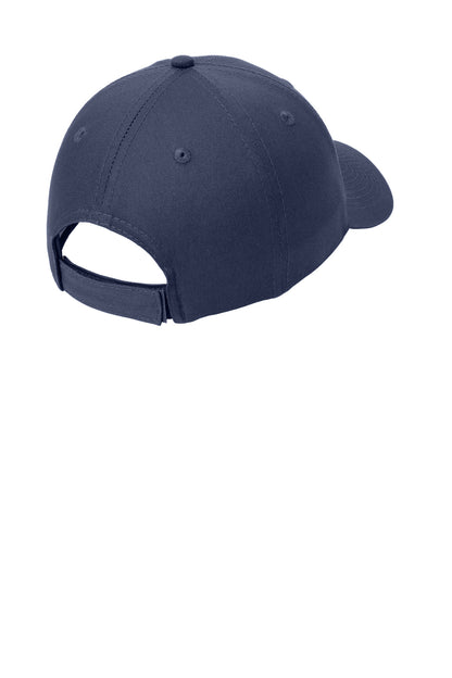 Rear View of True Navy Port & Company Six-Panel Twill Cap. CP80