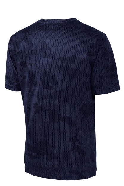 Rear View of True Navy Sport-Tek CamoHex Tee. ST370