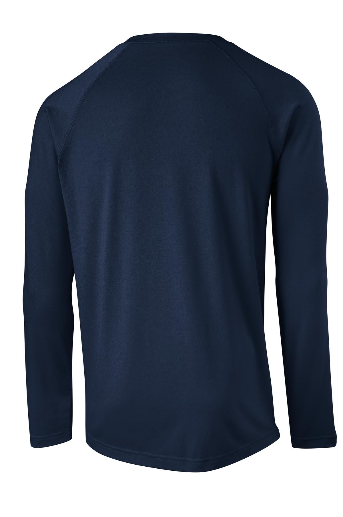 Rear View of True Navy Sport-Tek Long Sleeve Ultimate Performance Crew. ST700LS