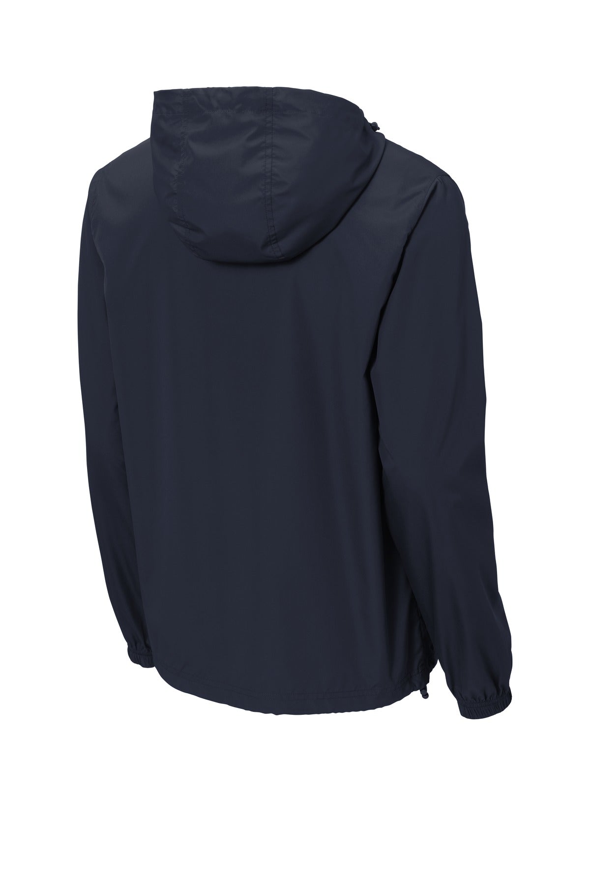 Rear View of True Navy Sport-Tek Packable Anorak. JST66