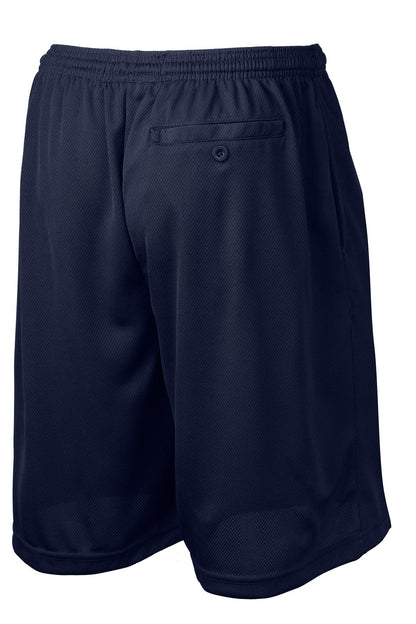 Rear View of True Navy Sport-Tek PosiCharge Tough Mesh Pocket Short. ST312