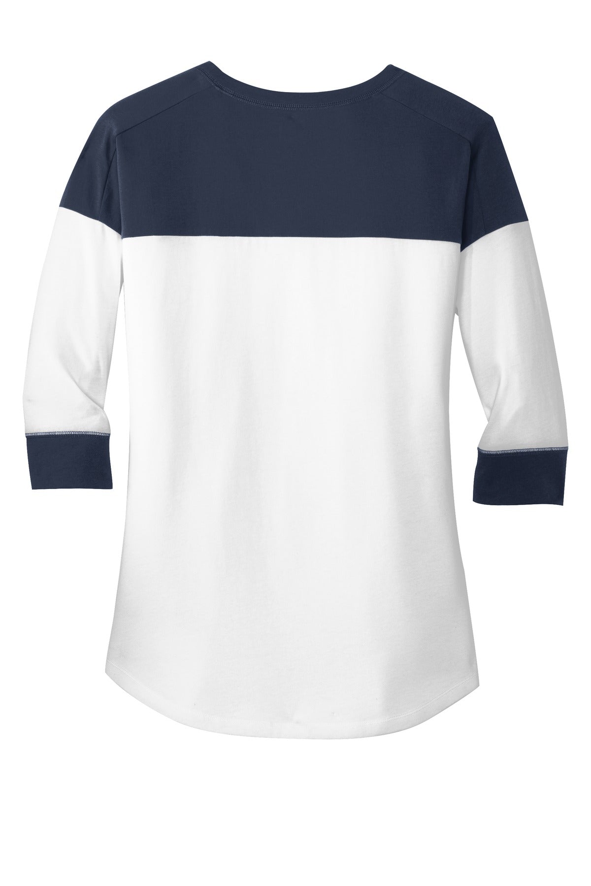 Rear View of True Navy/Wht New Era Women's Heritage Blend 3/4-Sleeve Baseball Raglan Tee. LNEA104
