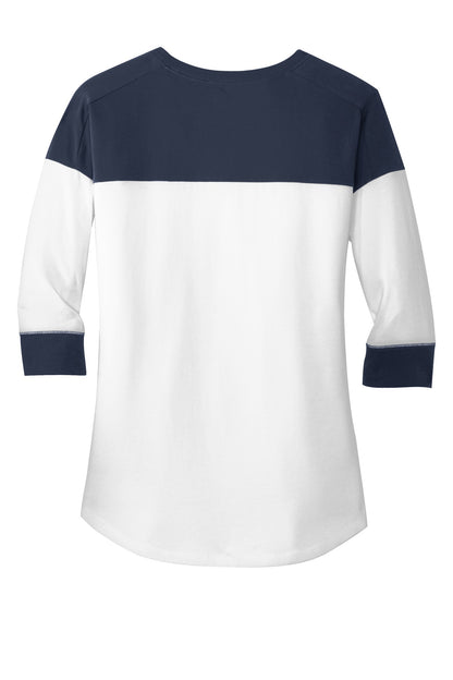 Rear View of True Navy/Wht New Era Women's Heritage Blend 3/4-Sleeve Baseball Raglan Tee. LNEA104