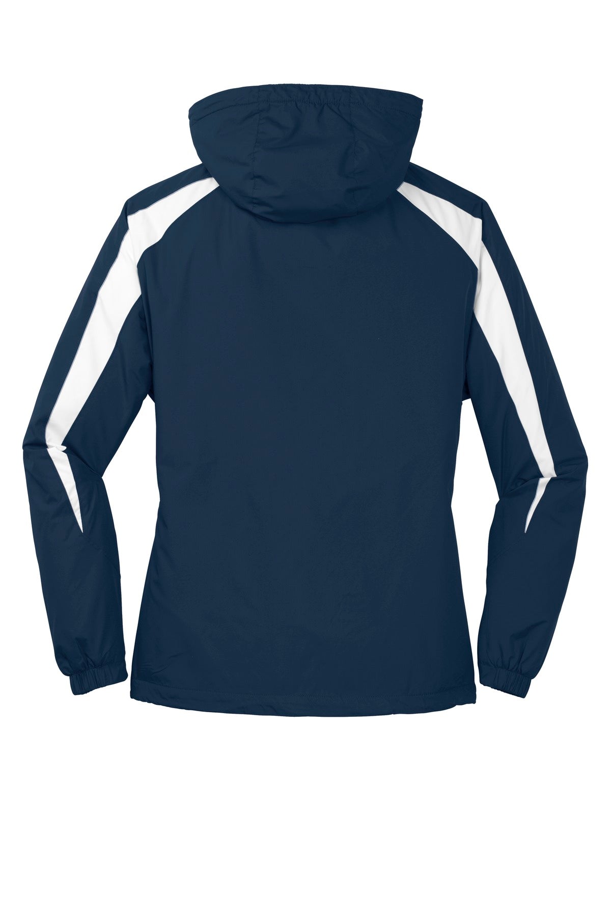 Rear View of True Navy/Wht Sport-Tek Fleece-Lined Colorblock Jacket. JST81