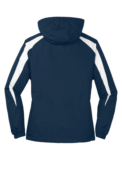 Rear View of True Navy/Wht Sport-Tek Fleece-Lined Colorblock Jacket. JST81