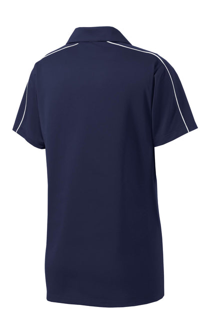 Rear View of True Navy/Wht Sport-Tek Women's Micropique Sport-Wick Piped Polo. LST653