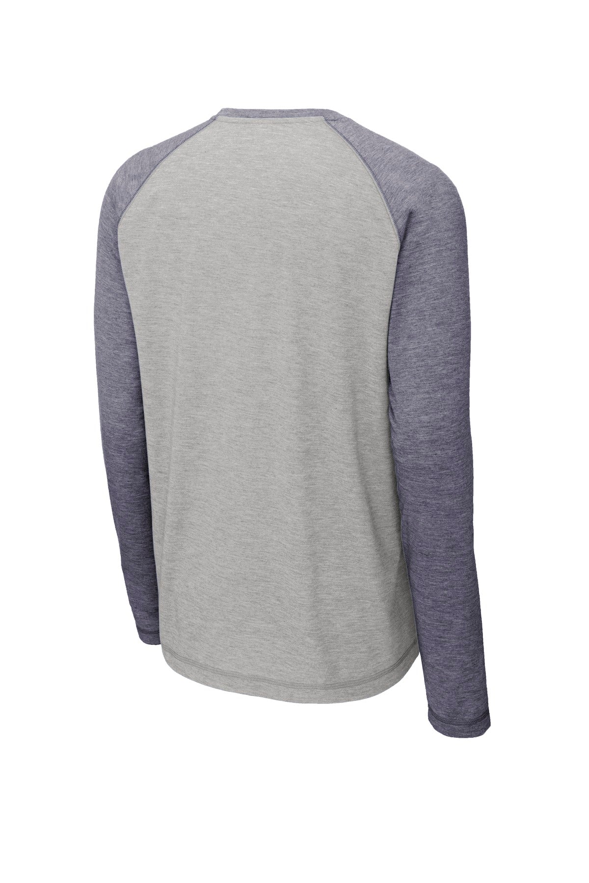 Rear View of True Nvy H/LGH Sport-Tek PosiCharge Long Sleeve Tri-Blend Wicking Raglan Tee ST400LS