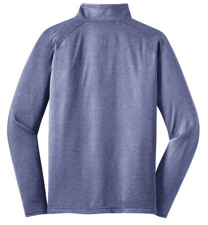 Rear View of True Nvy Hthr Sport-Tek Sport-Wick Stretch 1/4-Zip Pullover. ST850