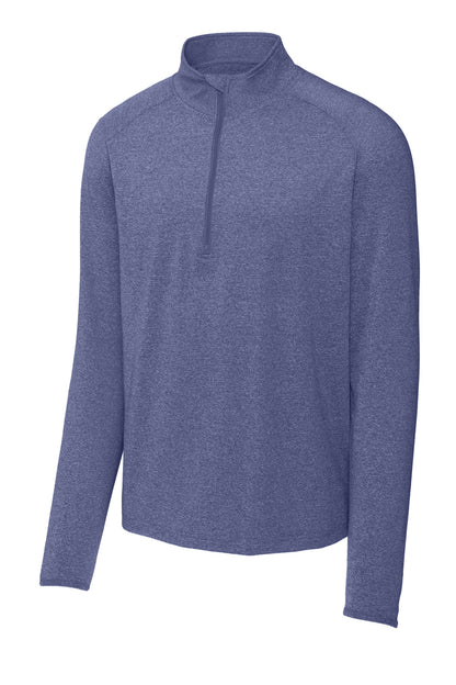 Rear View of True Nvy Hthr Sport-Tek Sport-Wick Stretch 1/4-Zip Pullover. ST850