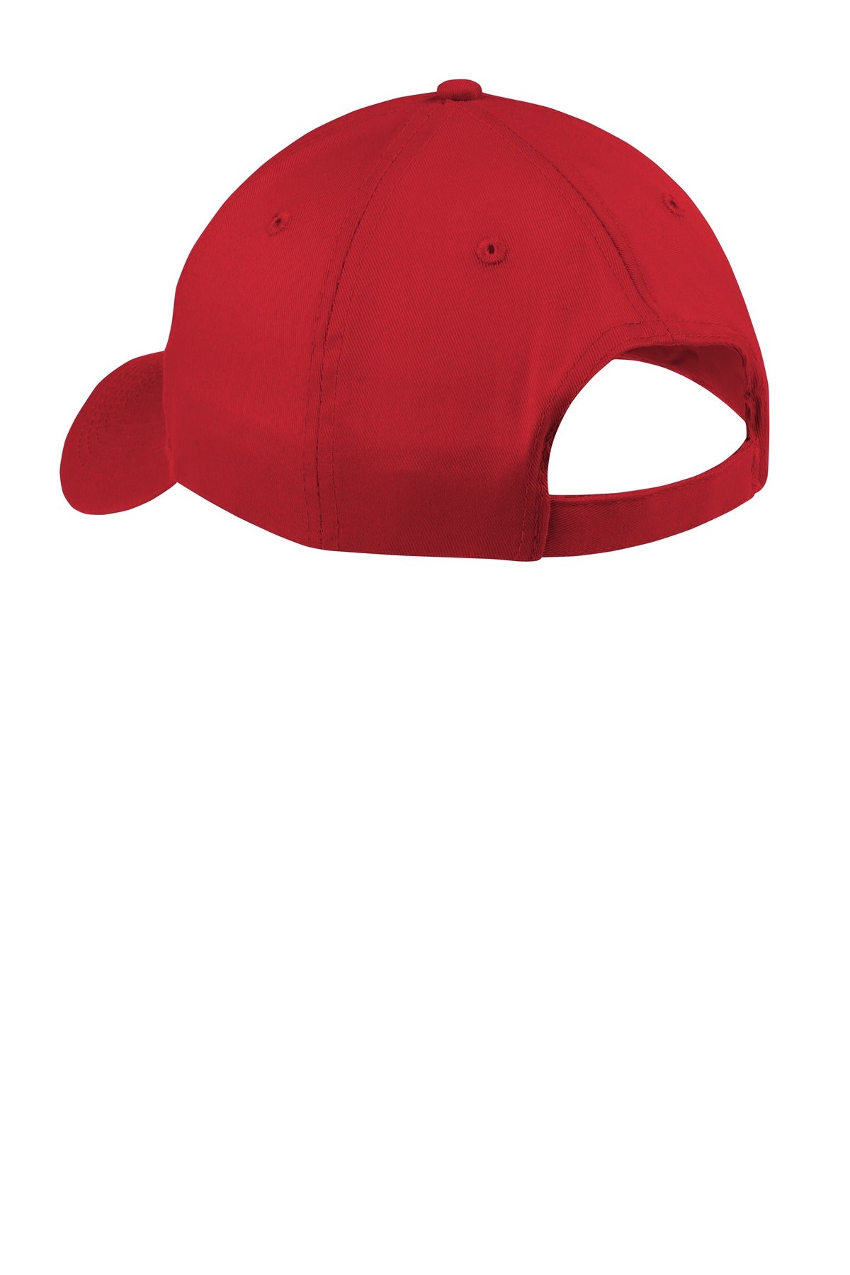 Rear View of True Red Port & Company Six-Panel Twill Cap. CP80