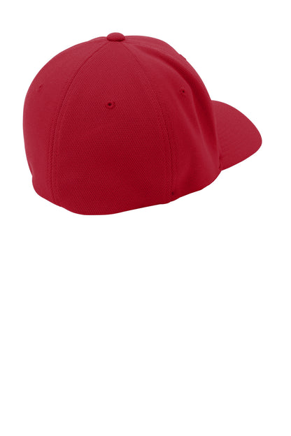 Rear View of True Red Sport-Tek Flexfit Cool & Dry Poly Block Mesh Cap. STC22