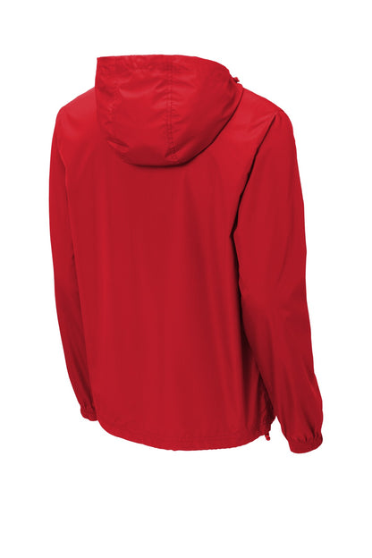 Rear View of True Red Sport-Tek Packable Anorak. JST66