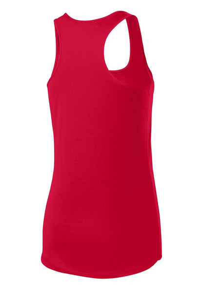 Rear View of True Red Sport-Tek Women's PosiCharge Competitor Racerback Tank. LST356