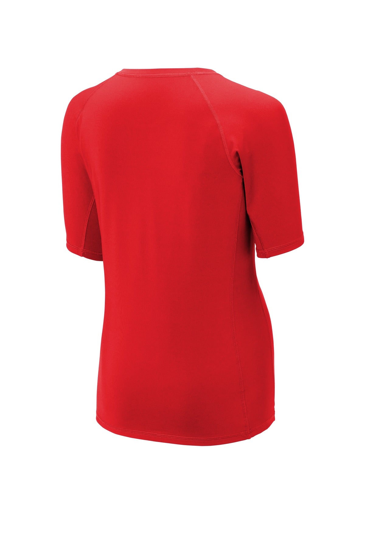Rear View of True Red Sport-Tek Women's Rashguard Tee. LST470
