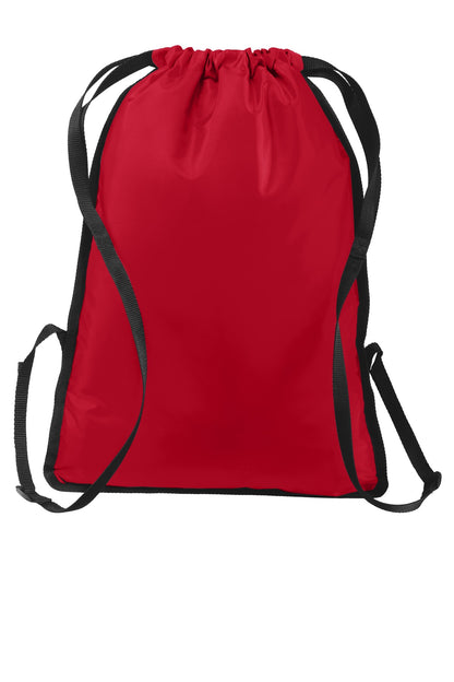 Rear View of True Red/Blk Port Authority Zip-It Cinch Pack. BG616