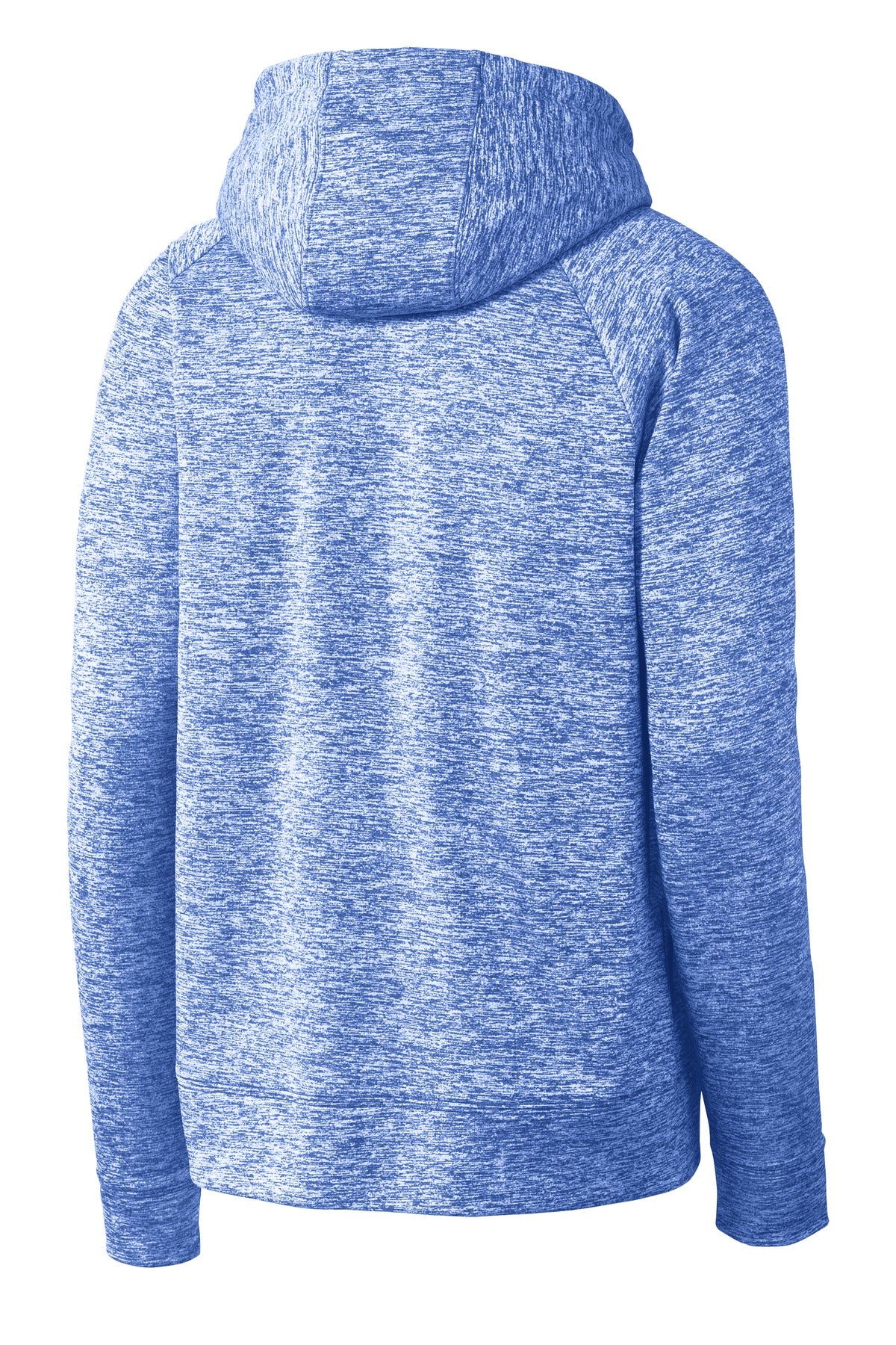 Rear View of True Royal Ele Sport-Tek Youth PosiCharge Electric Heather Fleece Hooded Pullover. YST225