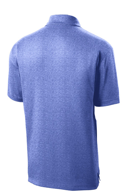 Rear View of True Royal Hth Sport-Tek Heather Contender Polo. ST660