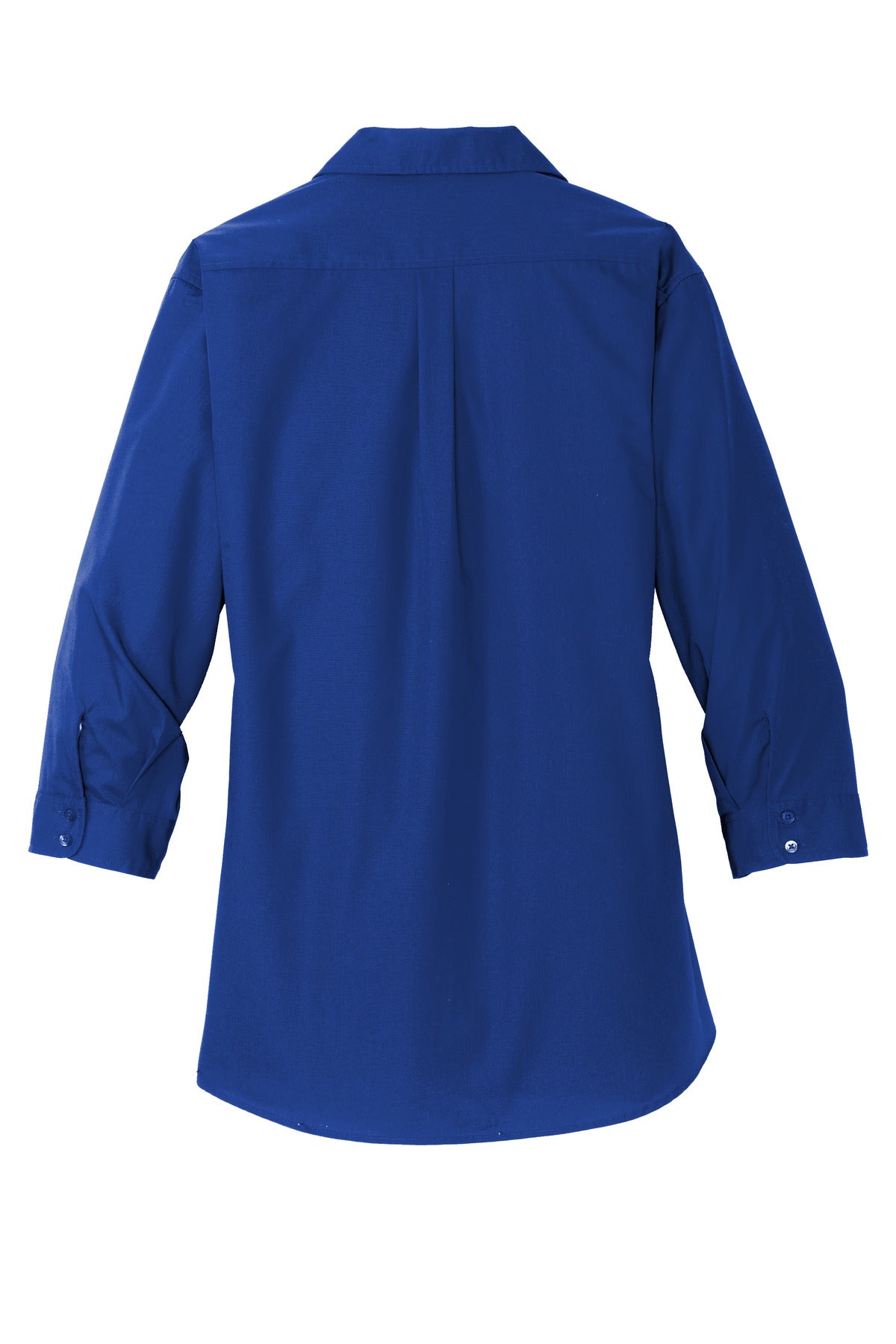 Rear View of True Royal Port Authority Women's 3/4-Sleeve Carefree Poplin Shirt. LW102