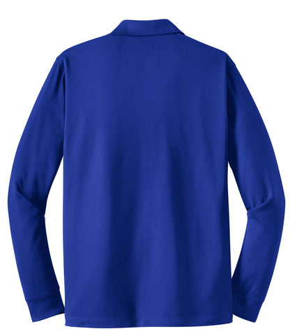 Rear View of True Royal Sport-Tek Long Sleeve Micropique Sport-Wick Polo. ST657