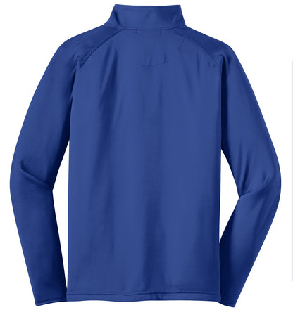 Rear View of True Royal Sport-Tek Sport-Wick Stretch 1/4-Zip Pullover. ST850