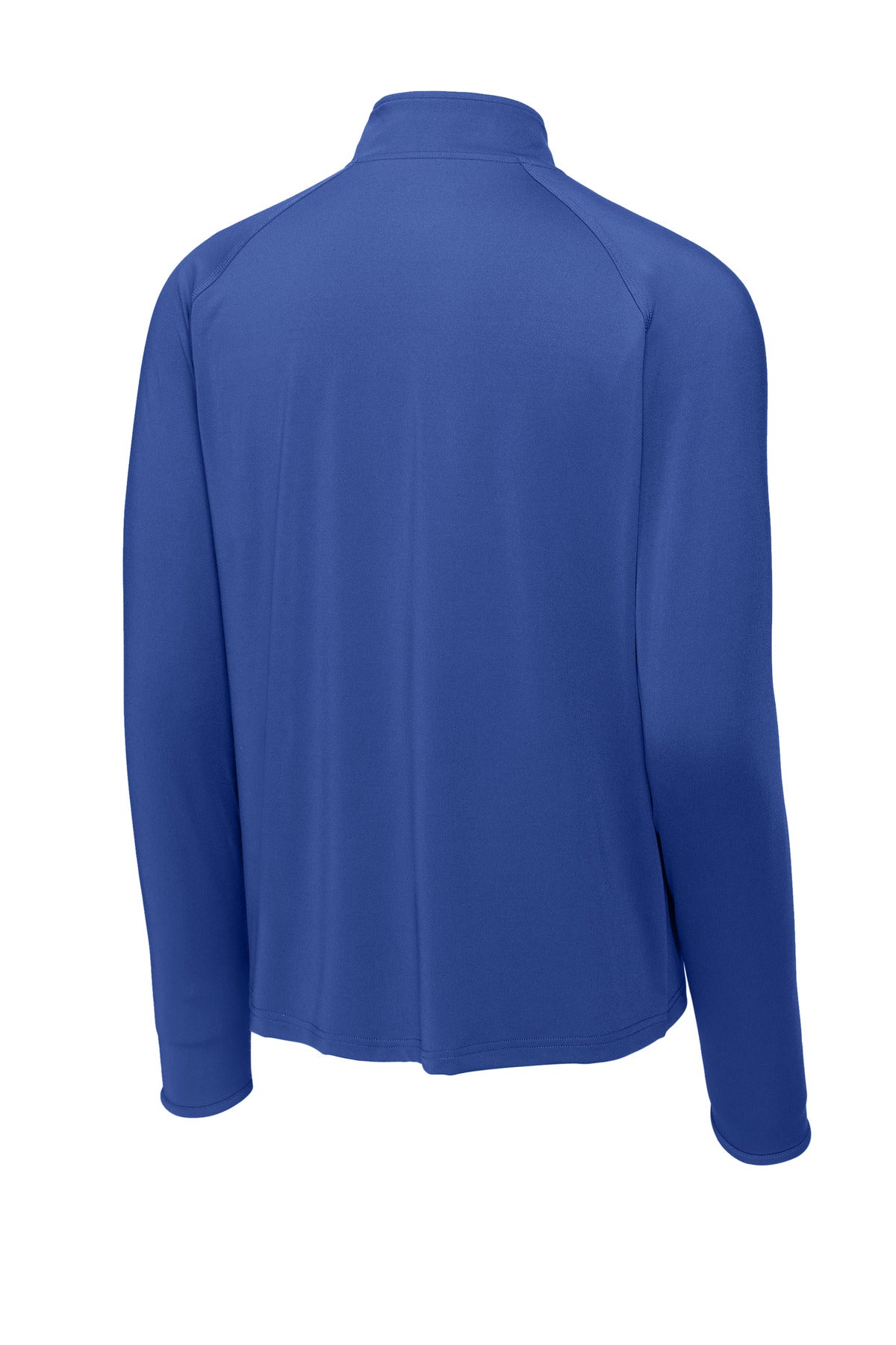 Rear View of True Royal Sport-Tek Sport-Wick Stretch 1/4-Zip Pullover. ST850