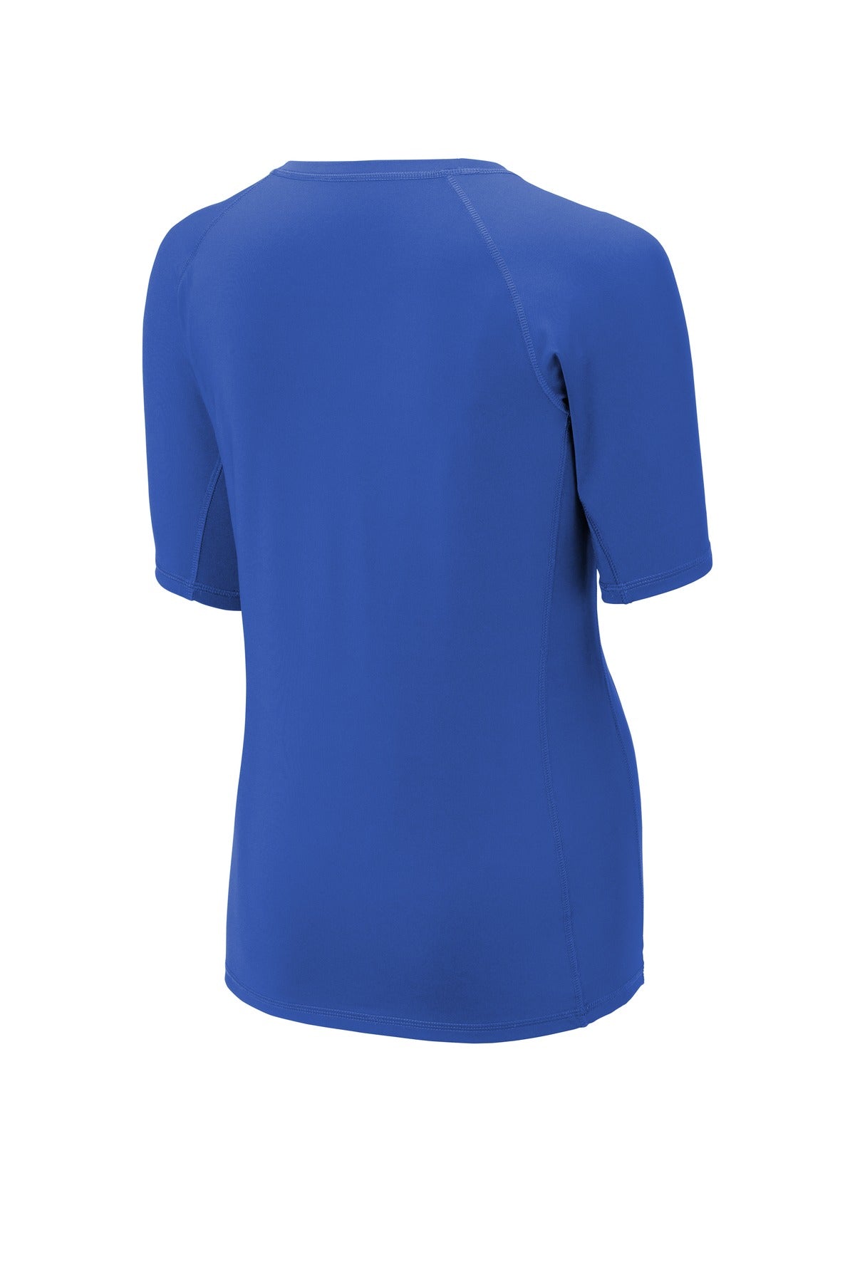 Rear View of True Royal Sport-Tek Women's Rashguard Tee. LST470