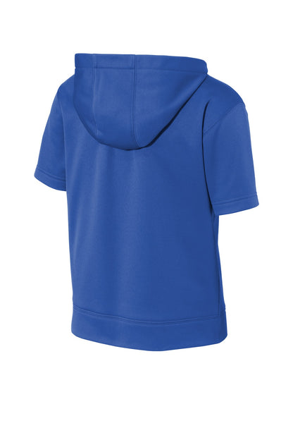 Rear View of True Royal Sport-Tek Youth Sport-Wick Fleece Short Sleeve Hooded Pullover. YST251