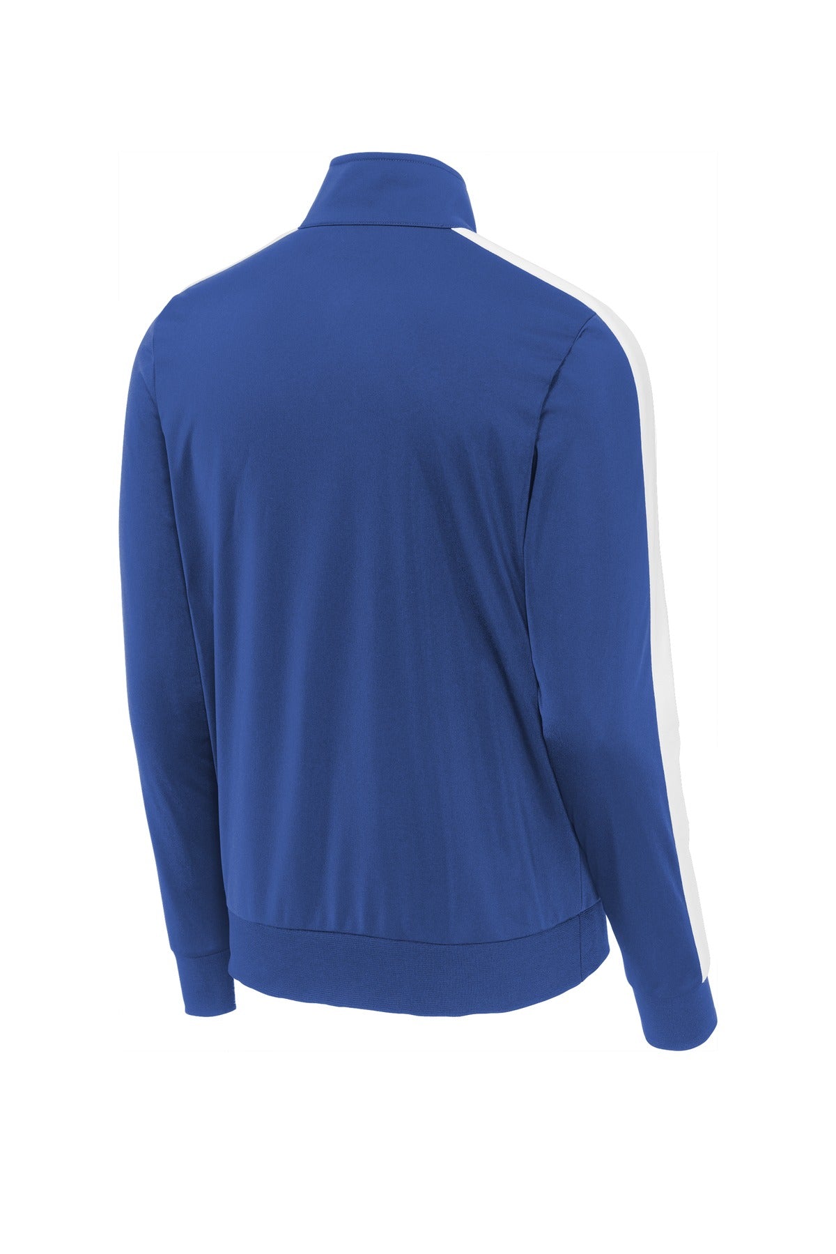 Rear View of True Royal/Wht Sport-Tek Tricot Sleeve Stripe Track Jacket. JST94