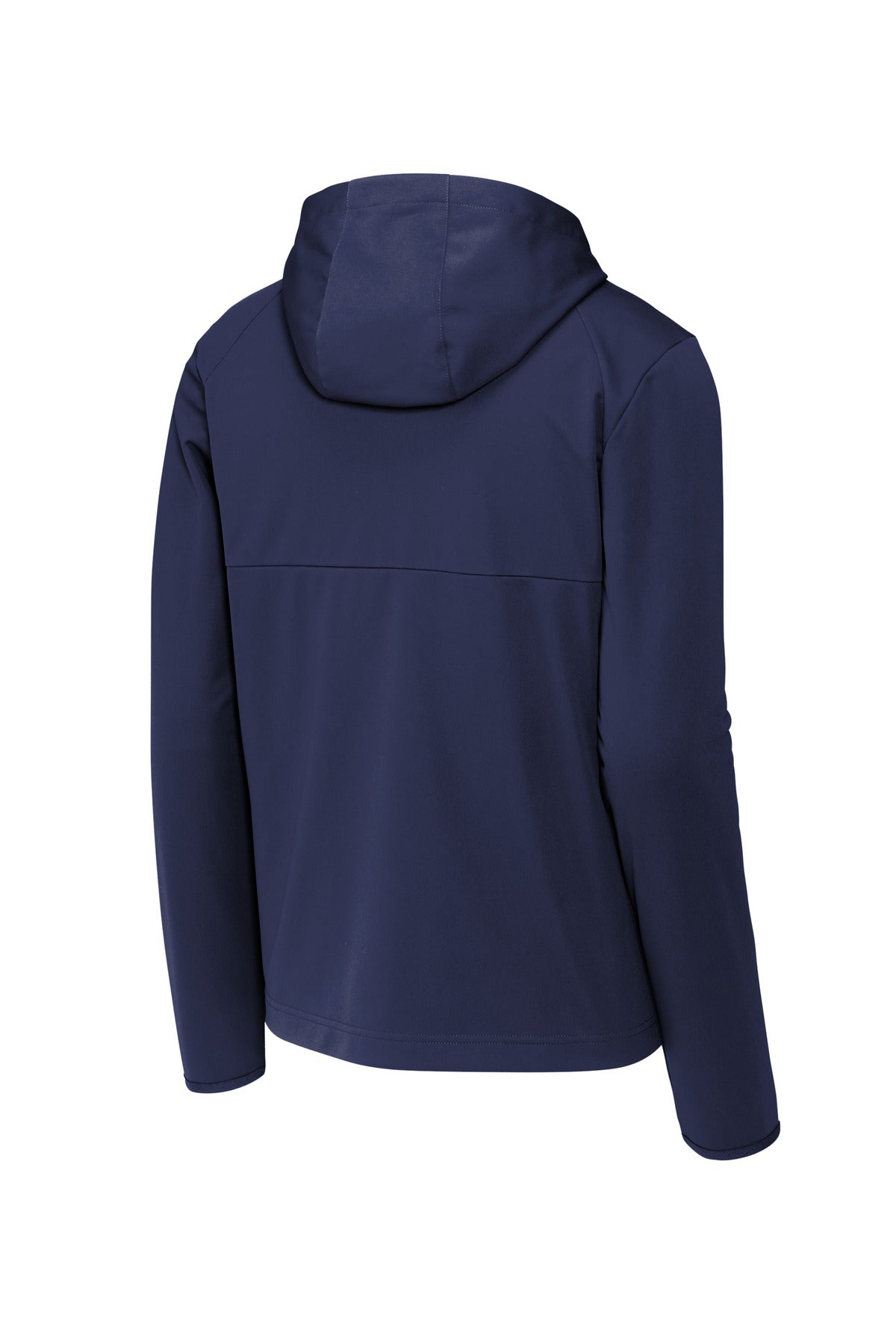 Rear View of TrueNavy Sport-Tek Hooded Soft Shell Jacket ST980