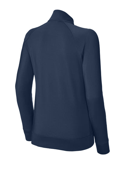 Rear View of TrueNavy Sport-Tek Women's Sport-Wick Stretch Full-Zip Cadet Jacket LST857
