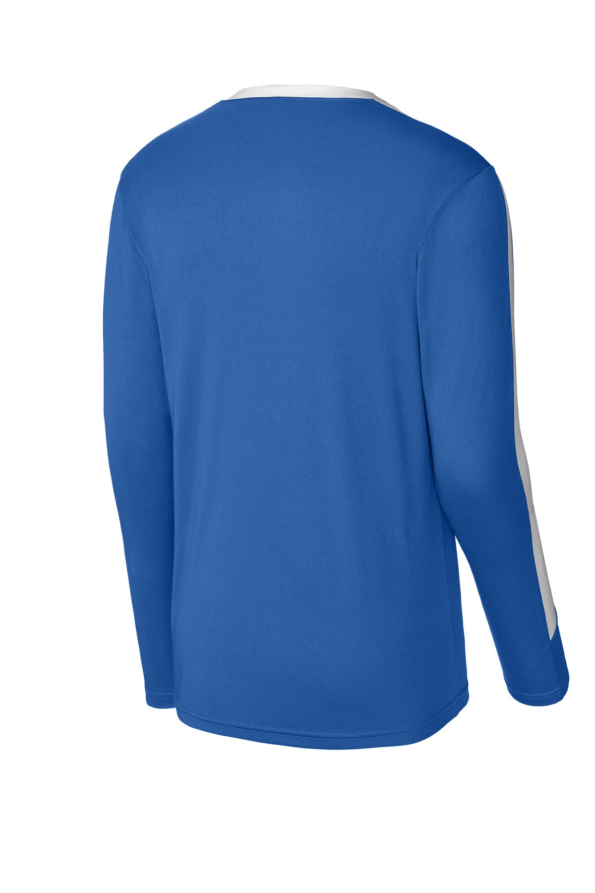 Rear View of TRy/White Sport-Tek Competitor United Long Sleeve Crew ST100LS