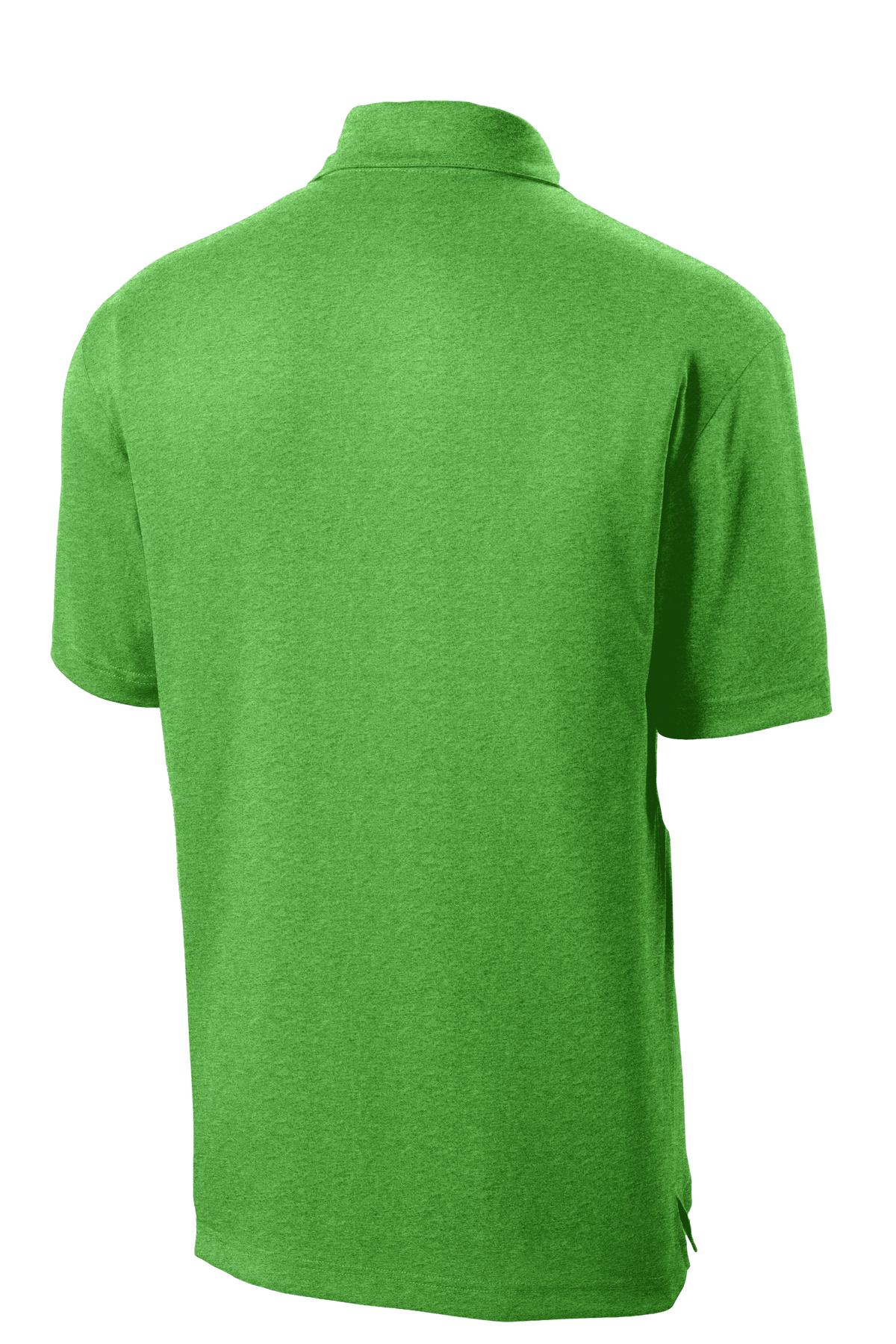 Rear View of Turf Green Hth Sport-Tek Heather Contender Polo. ST660