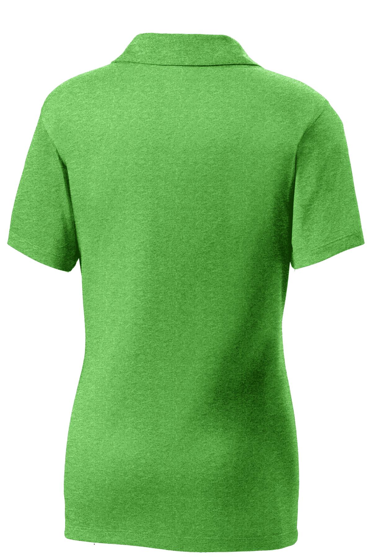 Rear View of Turf Grn Hthr Sport-Tek Women's Heather Contender Polo. LST660