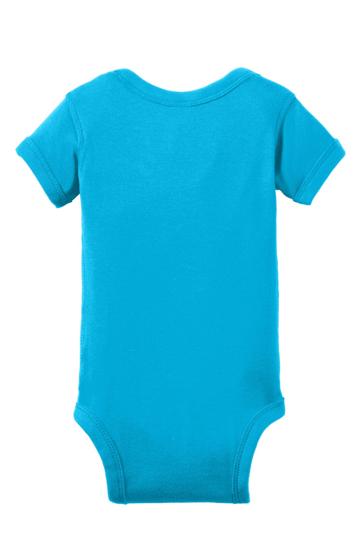Rear View of Turquoise Rabbit Skins Infant Short Sleeve Baby Rib Bodysuit. RS4400