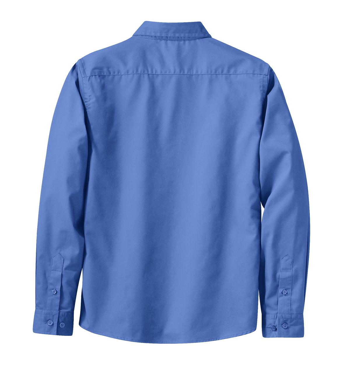 Rear View of Ultramarne Blu Port Authority Women's Long Sleeve Easy Care Shirt. L608