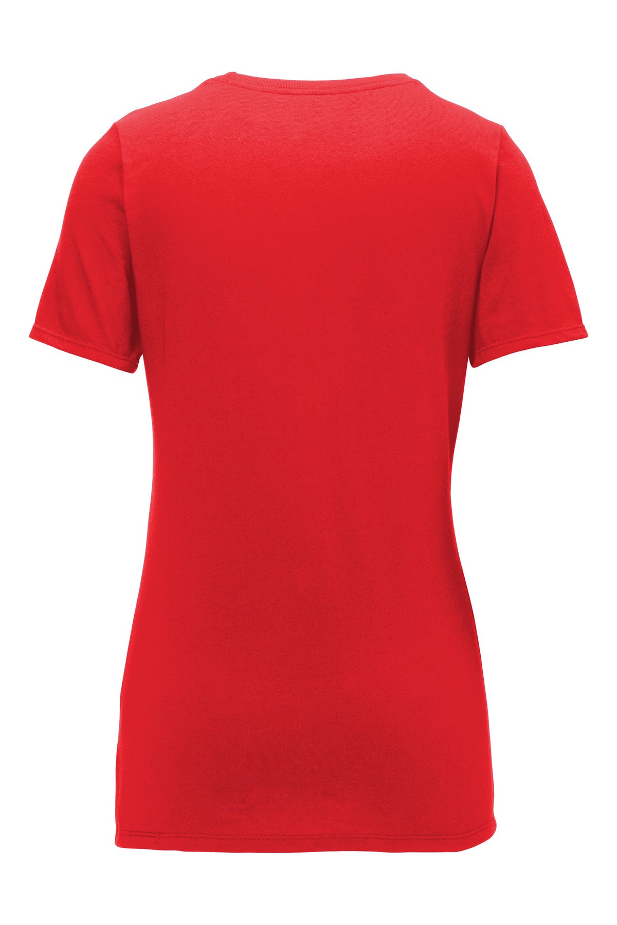 Rear View of University Red Nike Women's Dri-FIT Cotton/Poly Scoop Neck Tee. NKBQ5234
