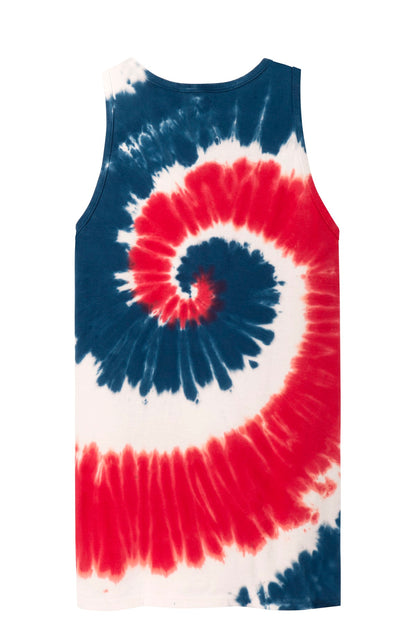 Rear View of USA Rainbow Port & Company Tie-Dye Tank Top. PC147TT