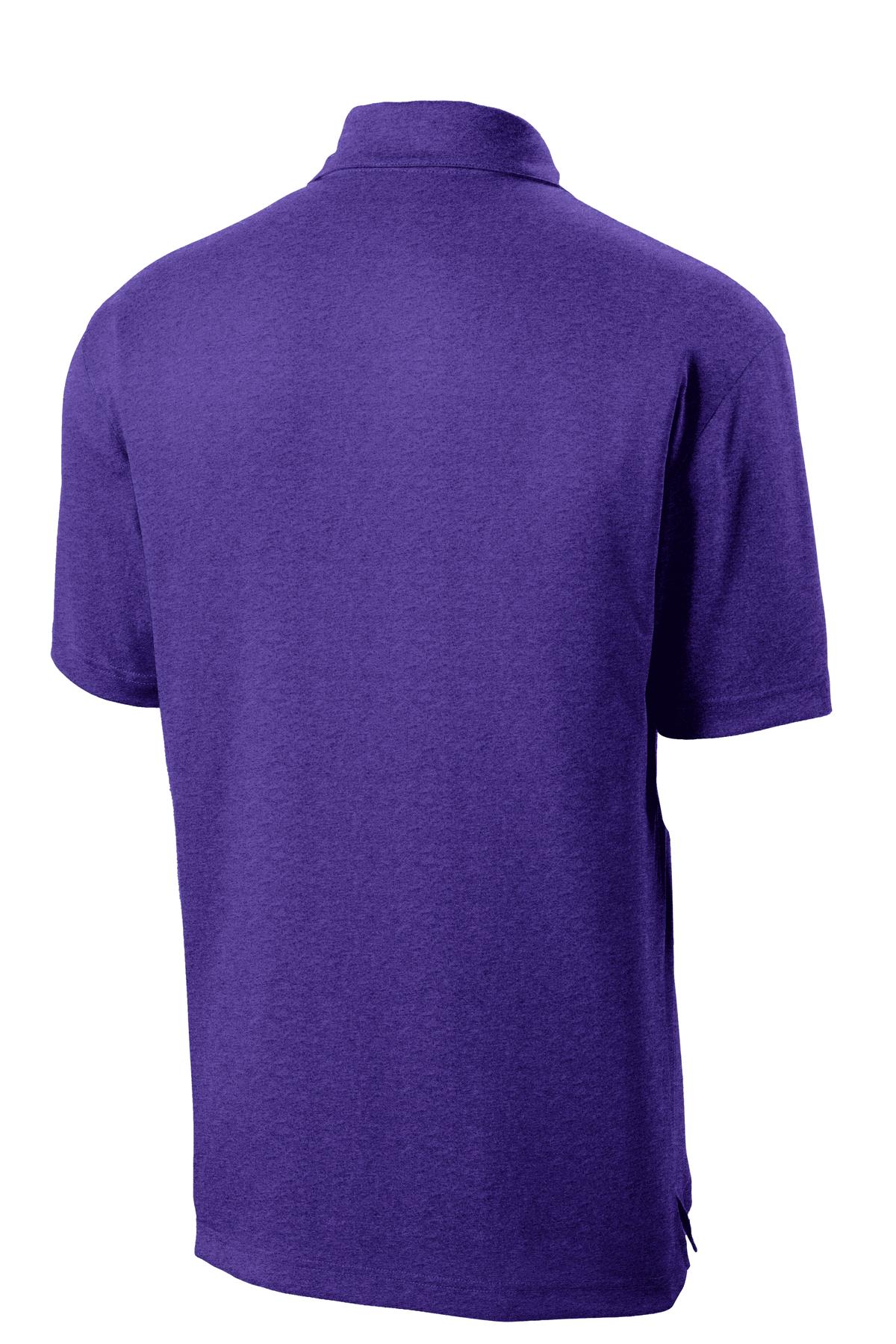 Rear View of Var Purple Hth Sport-Tek Heather Contender Polo. ST660