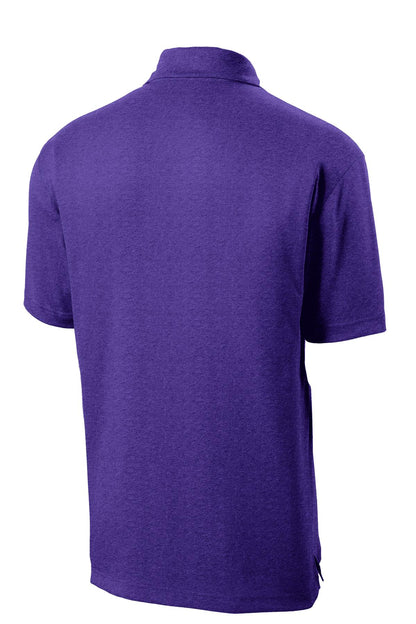 Rear View of Var Purple Hth Sport-Tek Heather Contender Polo. ST660