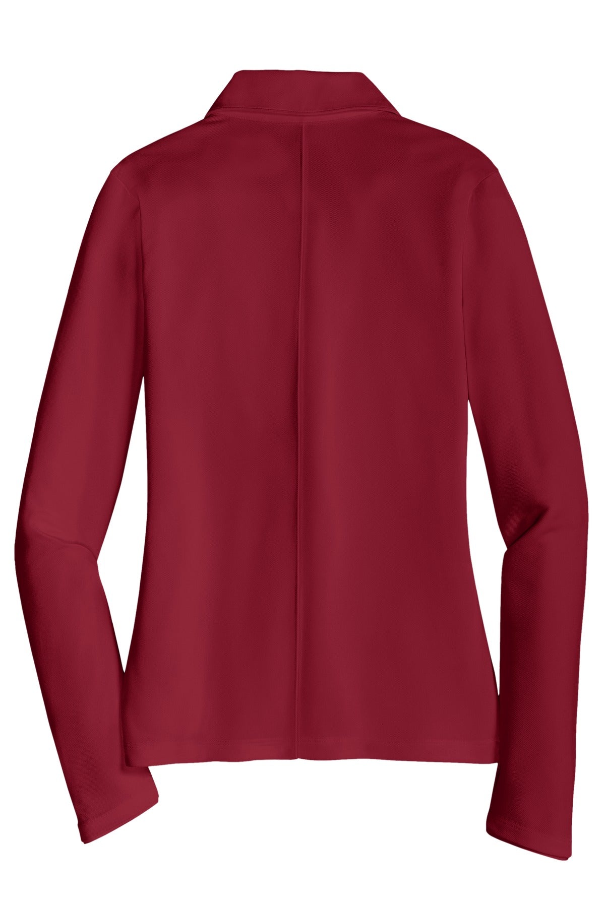 Rear View of Varsity Red Nike Women's Long Sleeve Dri-FIT Stretch Tech Polo. 545322