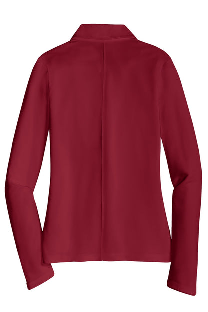 Rear View of Varsity Red Nike Women's Long Sleeve Dri-FIT Stretch Tech Polo. 545322