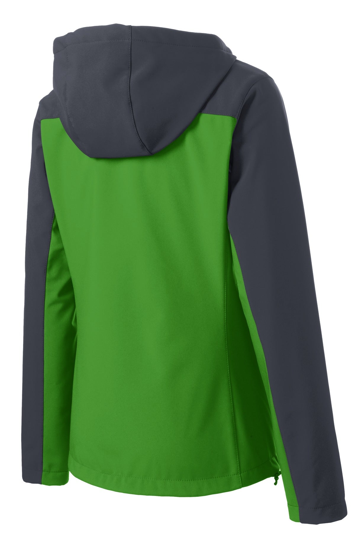 Rear View of Vine Gn/Bat Gy Port Authority Women's Hooded Core Soft Shell Jacket. L335