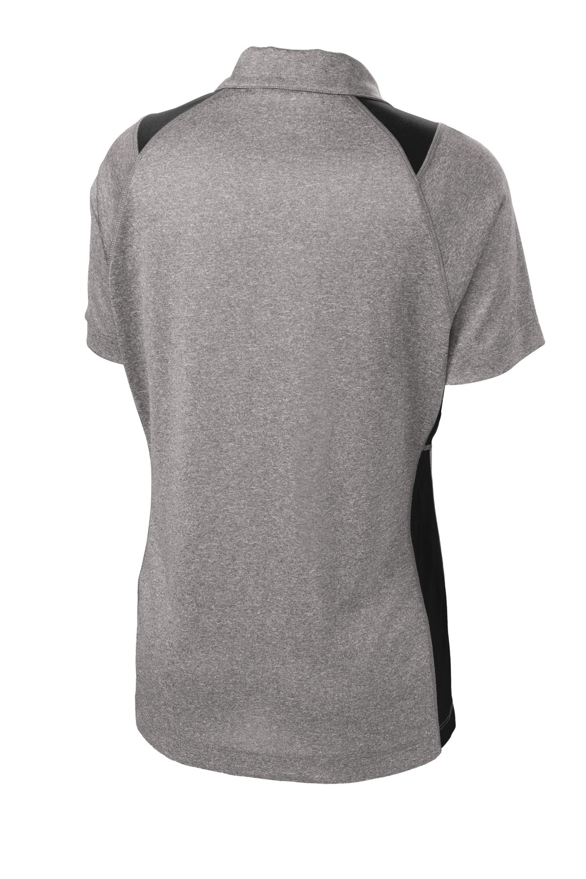 Rear View of Vnt He/Black Sport-Tek Women's Heather Colorblock Contender Polo. LST665