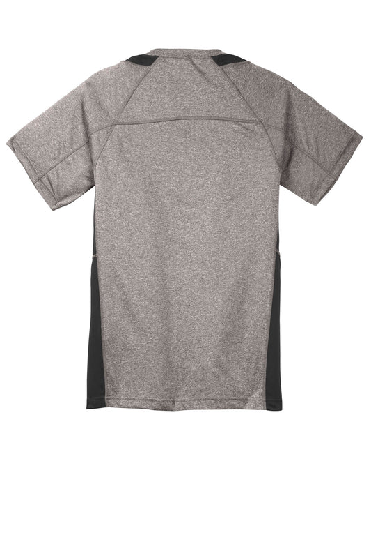 Rear View of Vnt He/Black Sport-Tek Youth Heather Colorblock Contender Tee. YST361