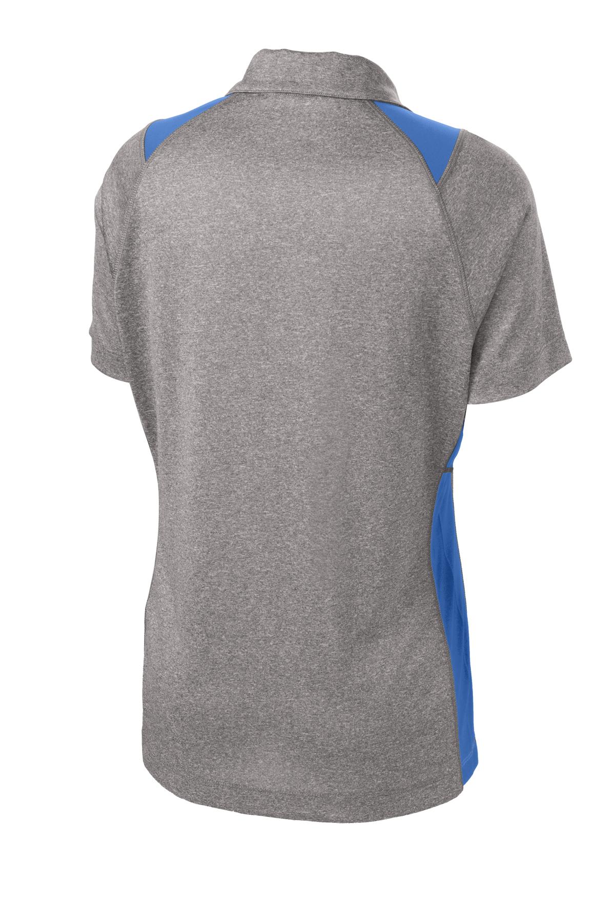 Rear View of Vnt He/Car Blu Sport-Tek Women's Heather Colorblock Contender Polo. LST665