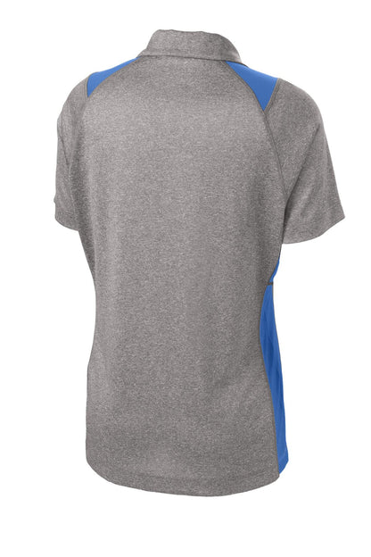 Rear View of Vnt He/Car Blu Sport-Tek Women's Heather Colorblock Contender Polo. LST665
